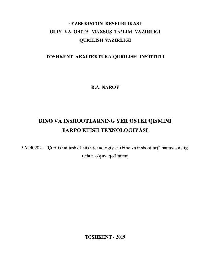 Bino va inshootlarning yer ostki qismini  barpo etish texnologiyasi
