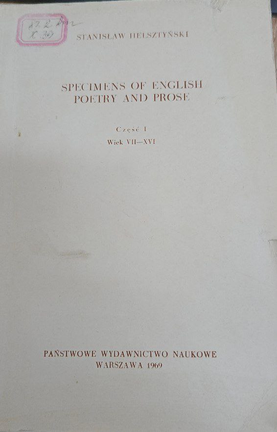 Specimens of English poetry and prose