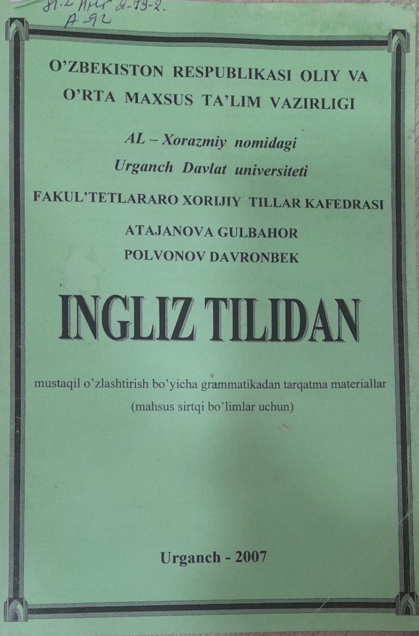 Ingliz tilidan mustaqil  o'zlashtirish bo'yicha grammatikadan tarqatma materiallar