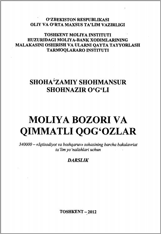 Moliya bozori va qimmatli qog`ozlar