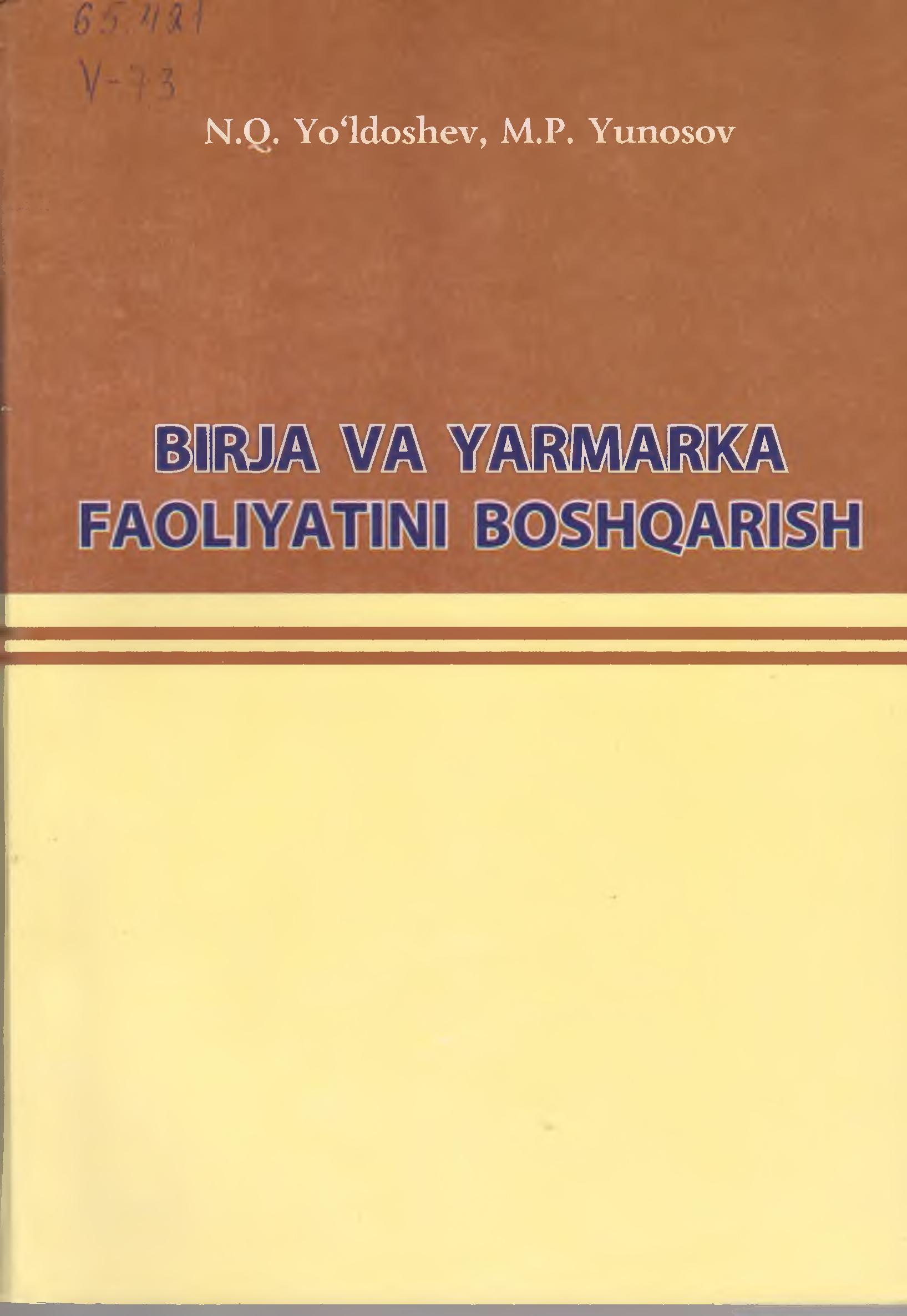 Birja va yarmarka faoliyatini boshqarish