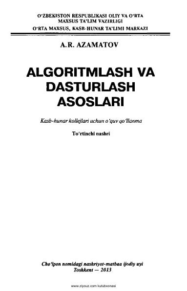 Algoritmlash va dasturlash asoslari