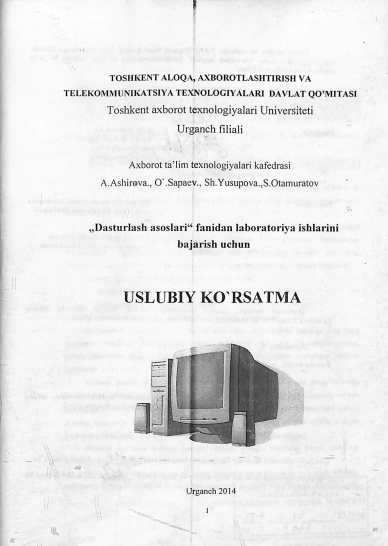 Dasturlash asoslari fanidan laboratoriya ishlarini bajarish