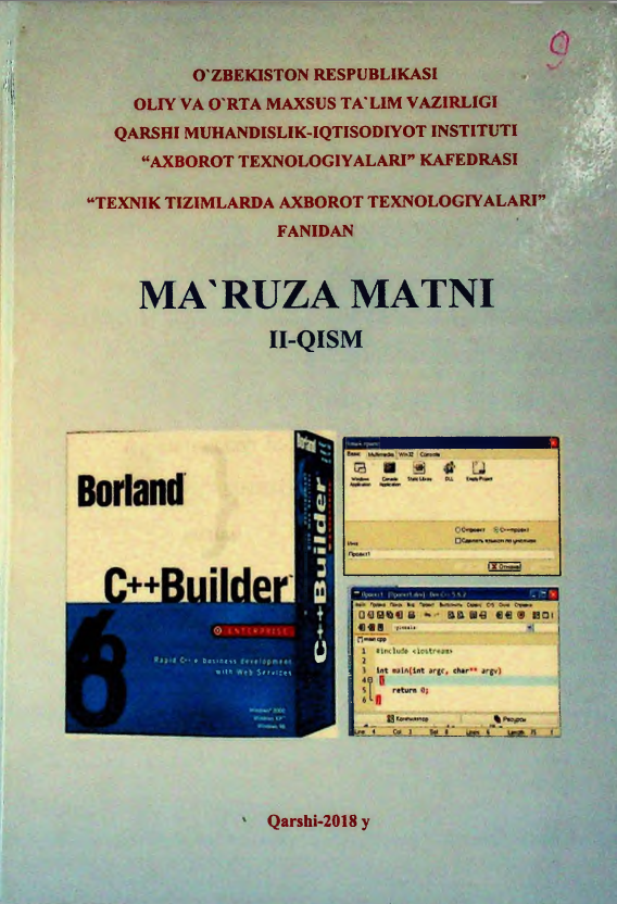 Texnik tizimlarda axborot texnologiyalari fanidan ma'ruzlar matni.