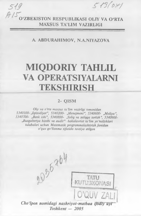 Miqdoriy tahlil va operatsiyalarni tekshirish 2-qism
