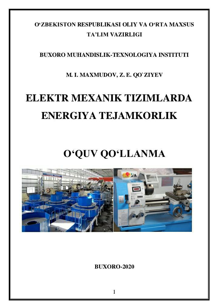 Elektr mexanik tizimnlarda energiya tejamkorligi