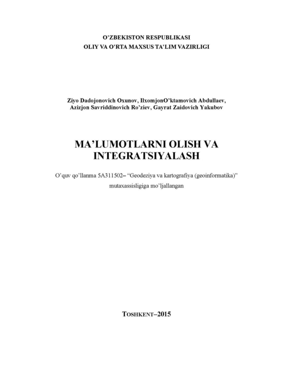MA'LUMOTLARNI OLISH VA INTEGRATSIYALASH