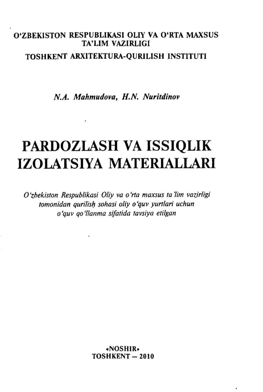 PARDOZLASH VA ISSIQLIK IZOLATSIYA MATERIALLARI
