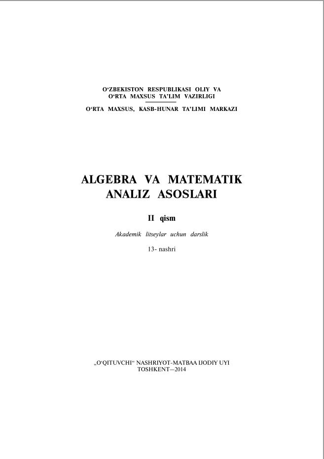 Algebra va matematika analiz asoslari