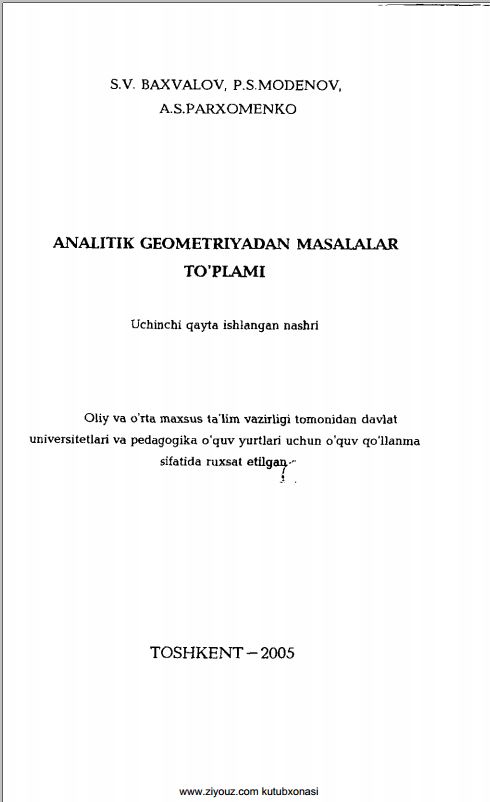 Ayalitik  geometriyadan  masalalar  to`plami