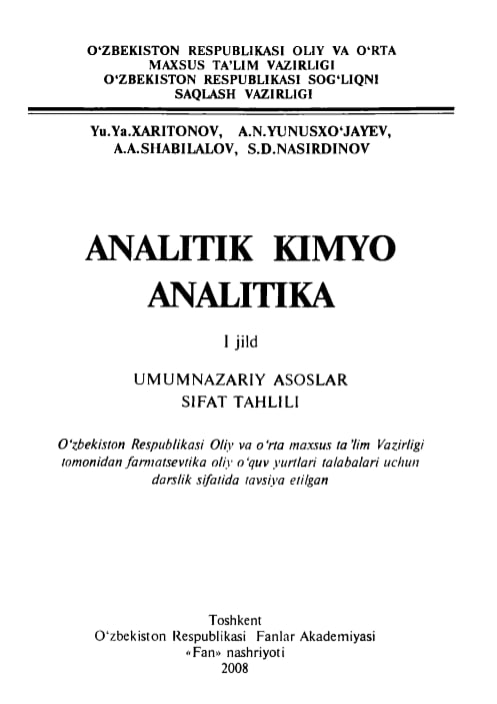 Analitik Kimyo Analitika I jild