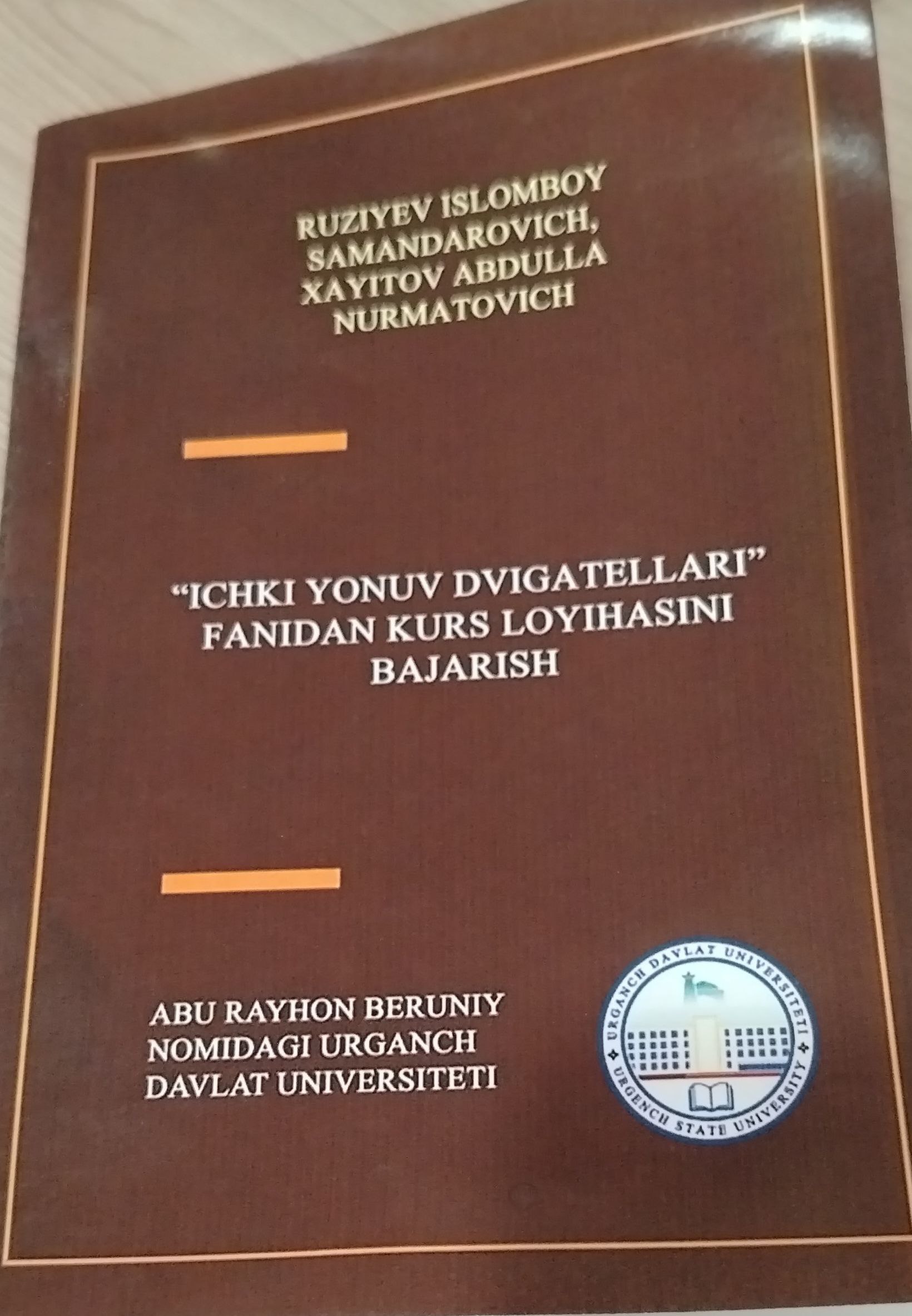 Ichki yonuv dvigatellari fanidan kurs loyihasini bajarish