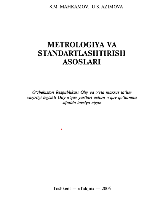 METROLOGIYA VA STANDARTLASHTIRISH ASOSLARI