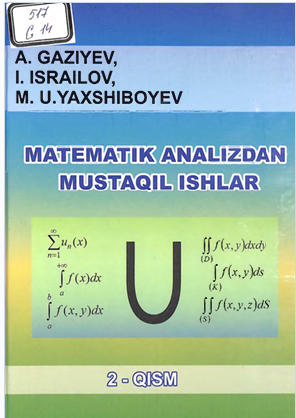 Matematik analizdan mustaqil ishlar. 2-qism.