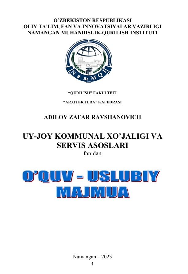 Uy-joy kommunal xo’jaligi va servis asoslari