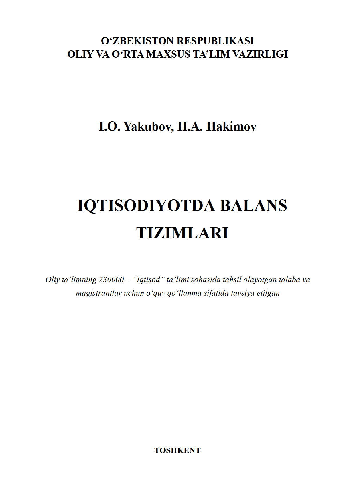 Iqtisodiyotda balans tizimlari