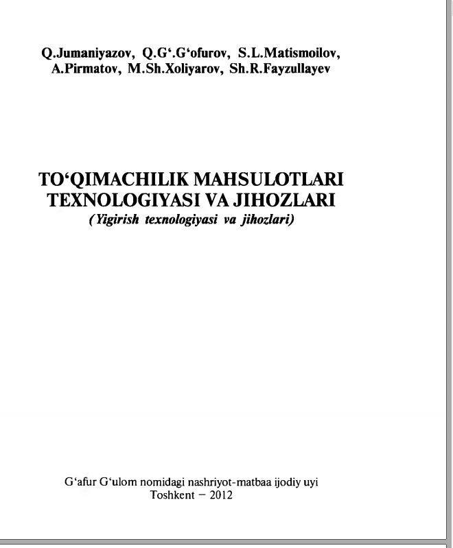 To`qimachilik mahsulotlari teхnologiyasi va jihozlari