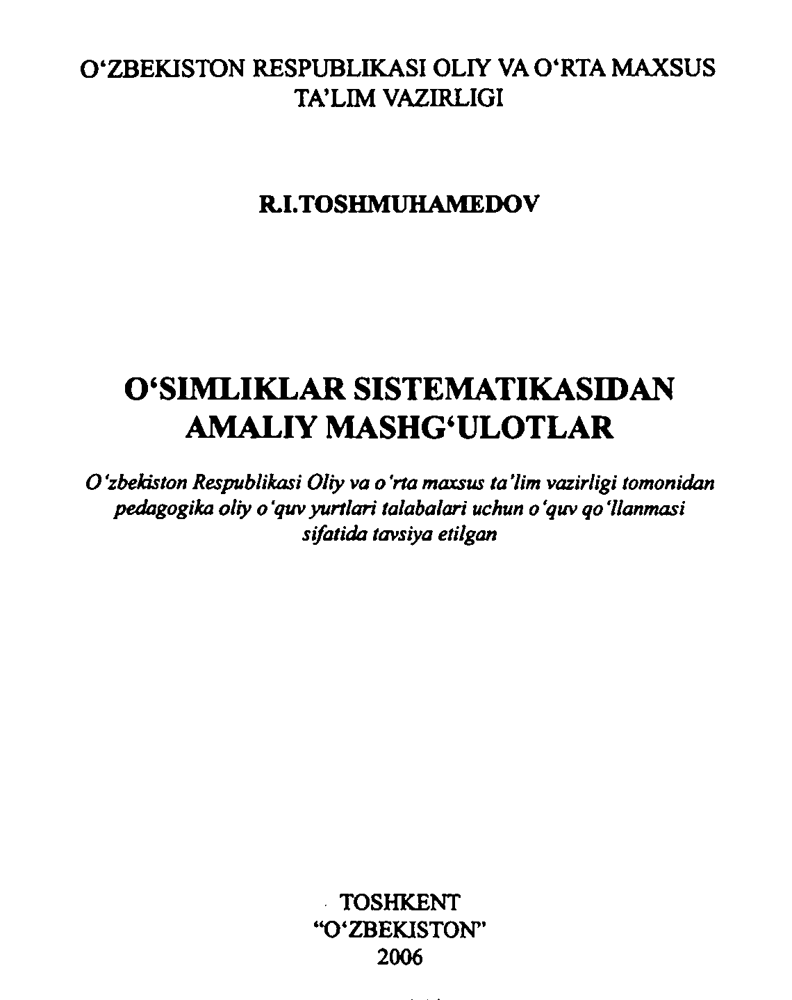 O'simliklar sistematikasidan amaliy mashg`ulotlar