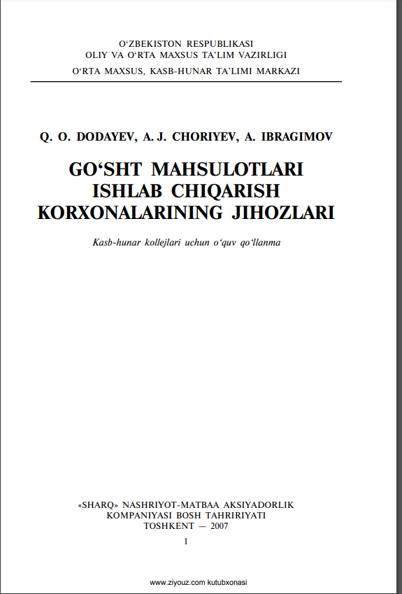 Go`sht mahsulotlari ishlab chiqarish korxonalarining jihozlari