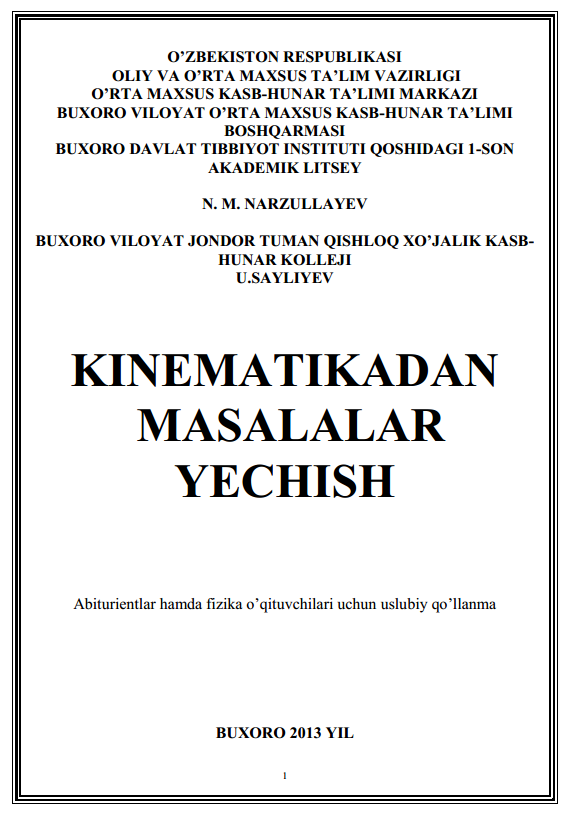 Kinematikadаn masalalar yechish