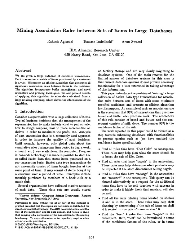 Mining Association Rules between Sets of Items in Large Databases