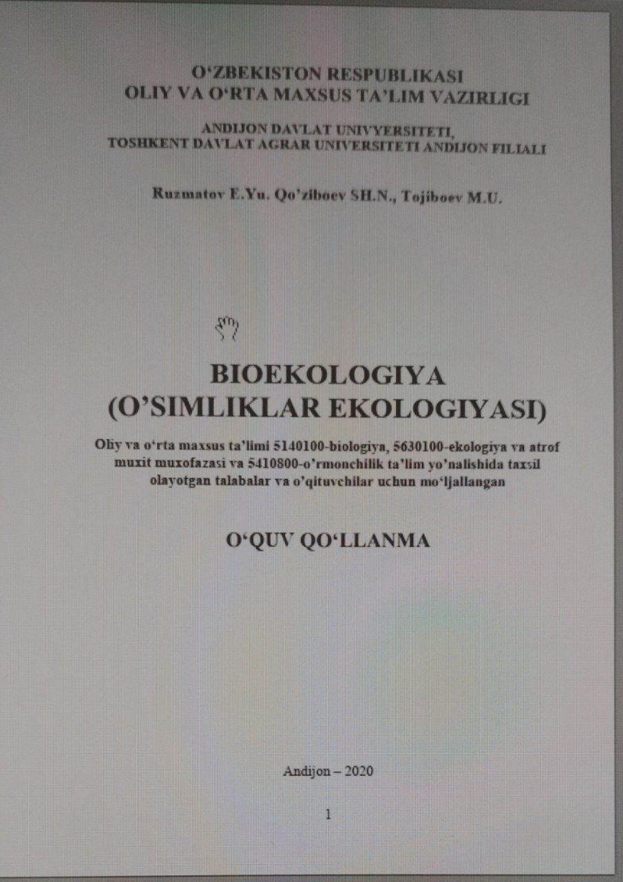 Bioekologiya (O'simlklar ekologiyasi)