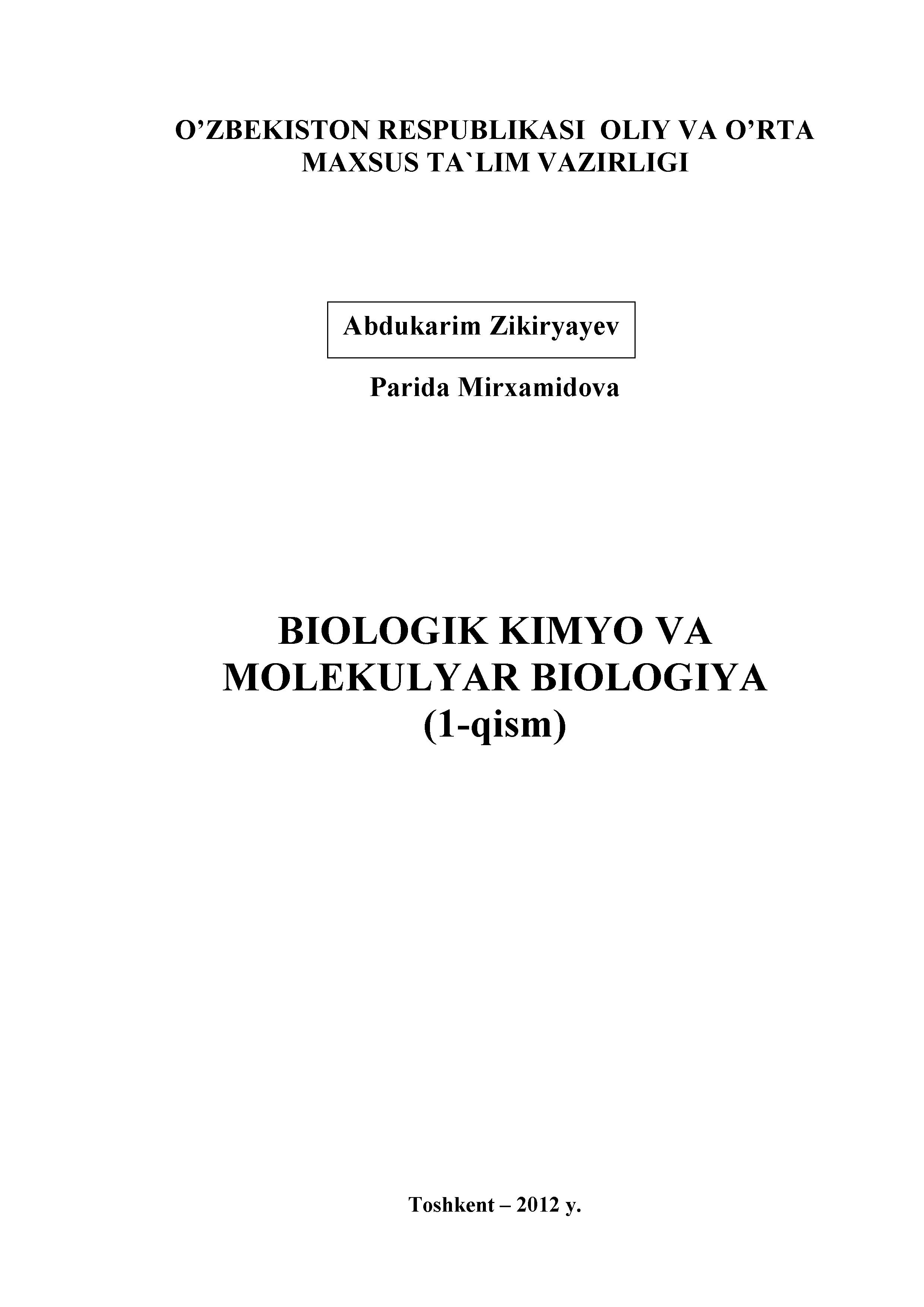 Biologik kimyo va molekulyar biologiya