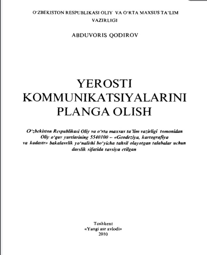 Yerosti kommunikatsiyalarini planga olish