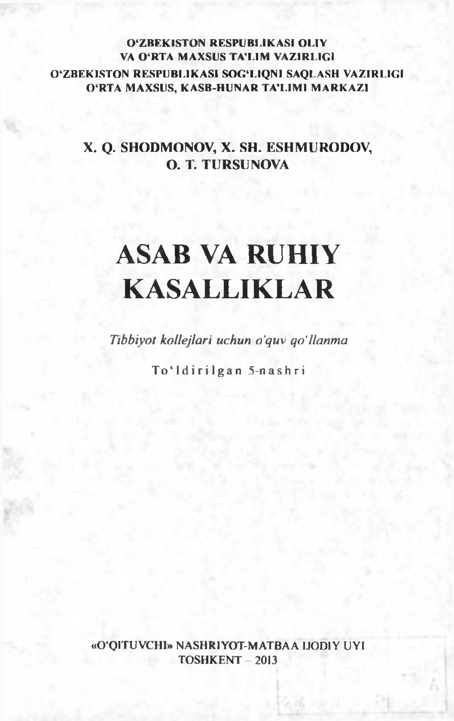 Asab va ruhiy kasalliklar