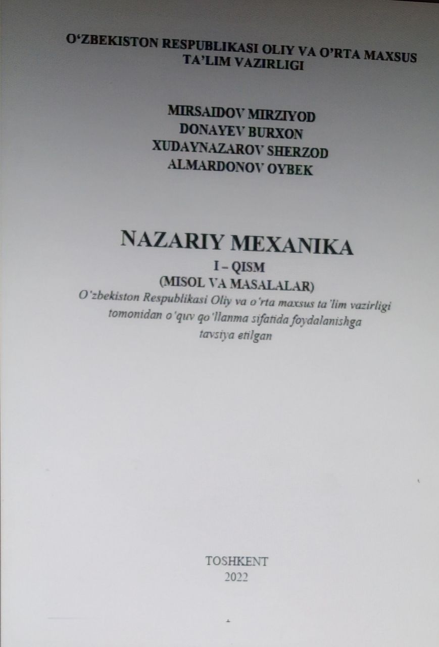 Nazariy mexanika 1-qism (Misol va masalalar)