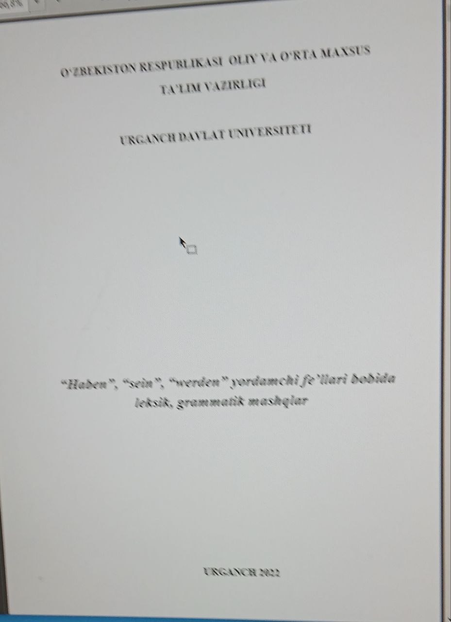 “Haben”, “sein”, “werden” yordamchi fe’llari bobida leksik, grammatik mashqlar
