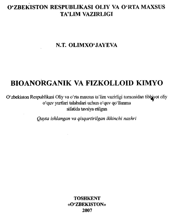 BIOANORGANIK VA FIZKOLLOID KIMYO