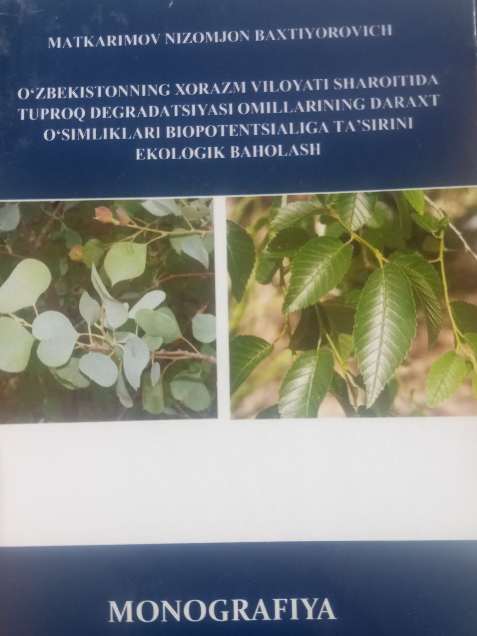 O'zbekistonning Xorazm viloyati sharoitida tuproq degradatsiyasi omillarining daraxt o'simliklari  biopotentsialaliga tasirini ekologik baholash