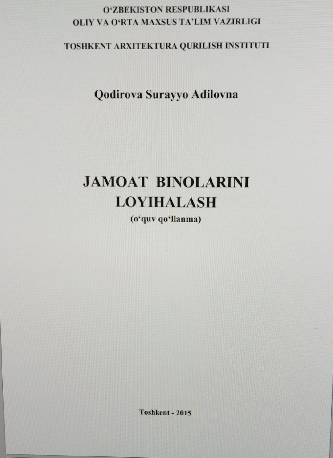 JAMOAT BINOLARINI LOYIHALASH