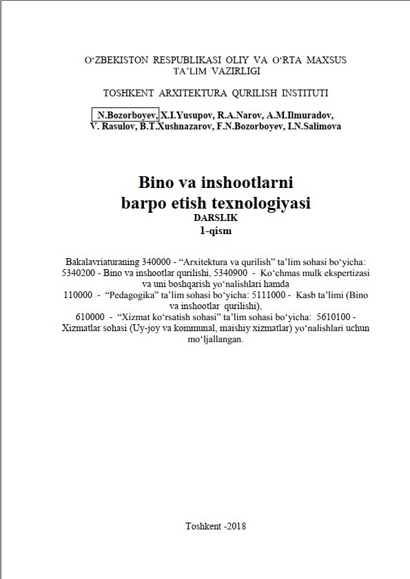 Bino va inshootlarni barpo etish texnologiyasi 1-qism