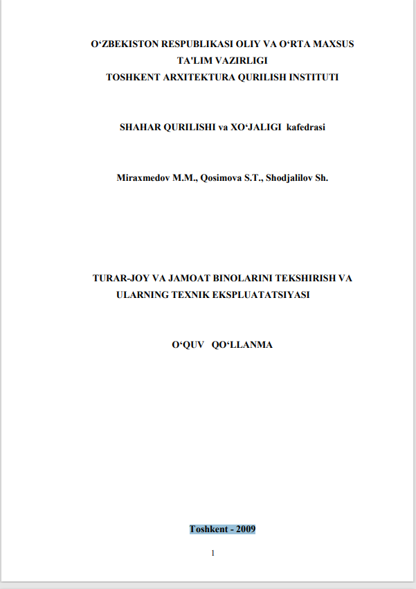 TURAR-JOY VA JAMOAT BINOLARINI TEKSHIRISH VA ULARNING TEXNIK EKSPLUATATSIYASI