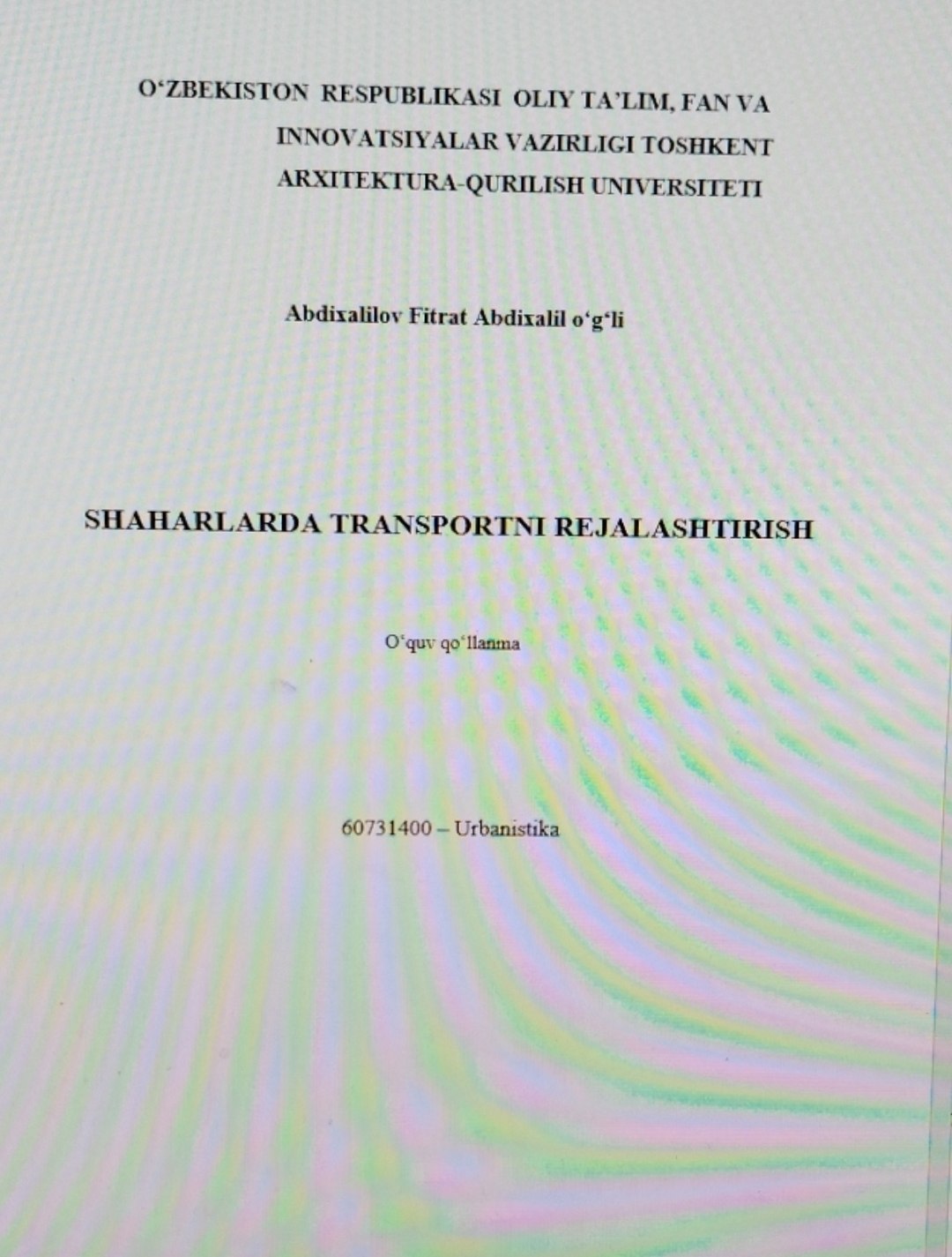 SHAHARLARDA TRANSPORTNI REJALASHTIRISH