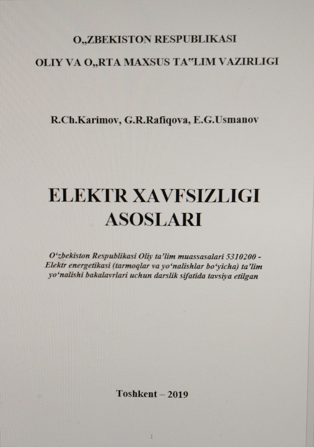 ELEKTR XAVFSIZLIGI  ASOSLARI