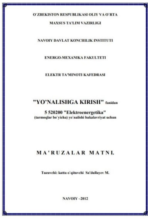 Yo'nalishga kirish